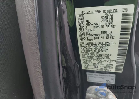 2003 Nissan Xterra Se z USA, uszkodzony, nr VIN 5N1ED28Y53C675325